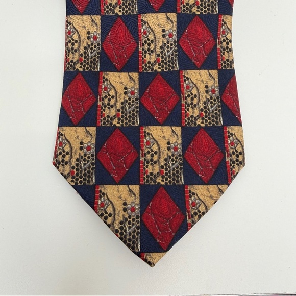 ERMENEGILDO ZEGNA TIE BLUE RED AND TAN DIAMOND DESIGN SILK